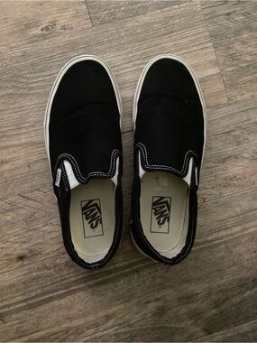 Vans Black Canvas Slip-On Loafers with White Trim